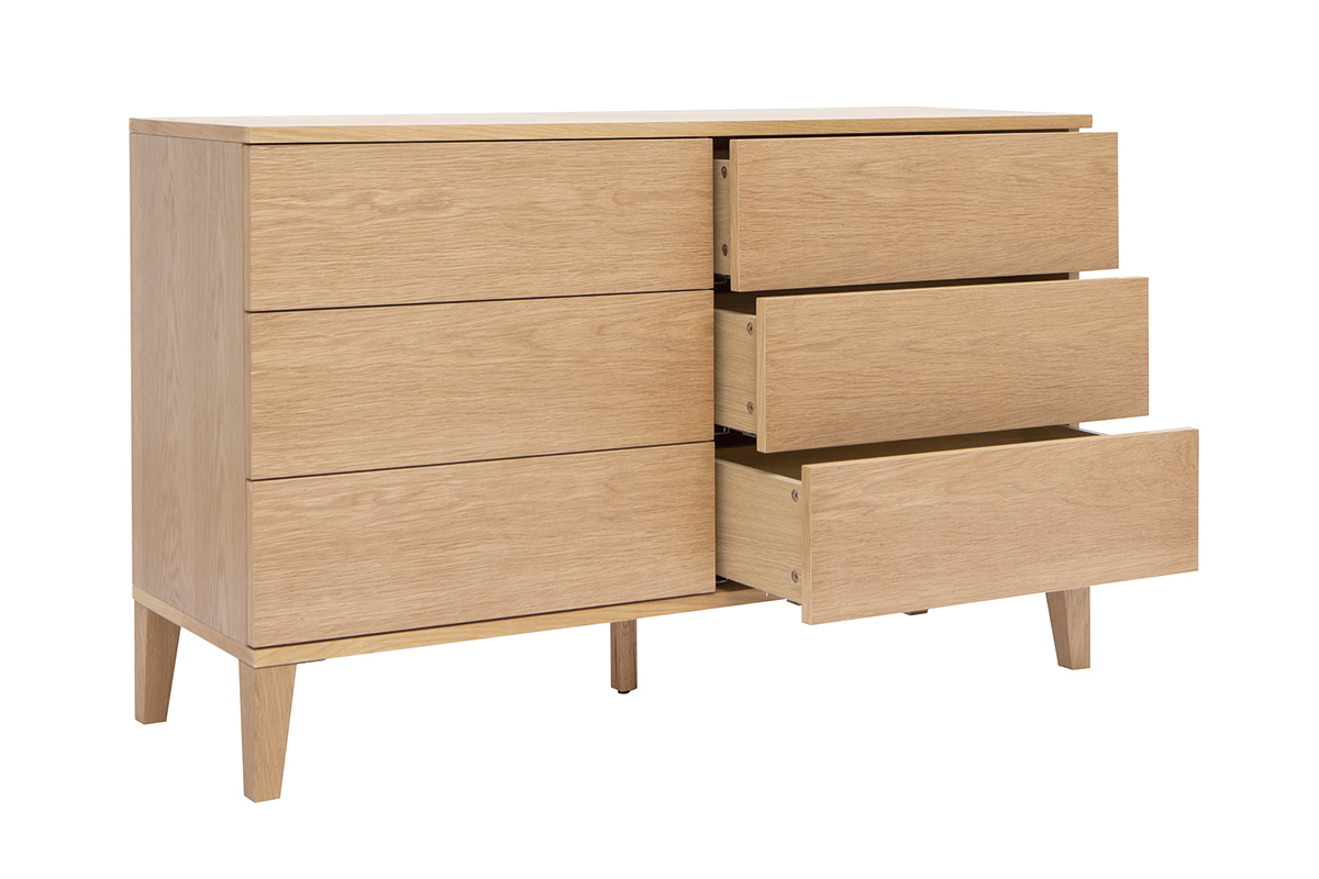 Commode en bois clair ch�ne 6 tiroirs L120 cm FREDDY