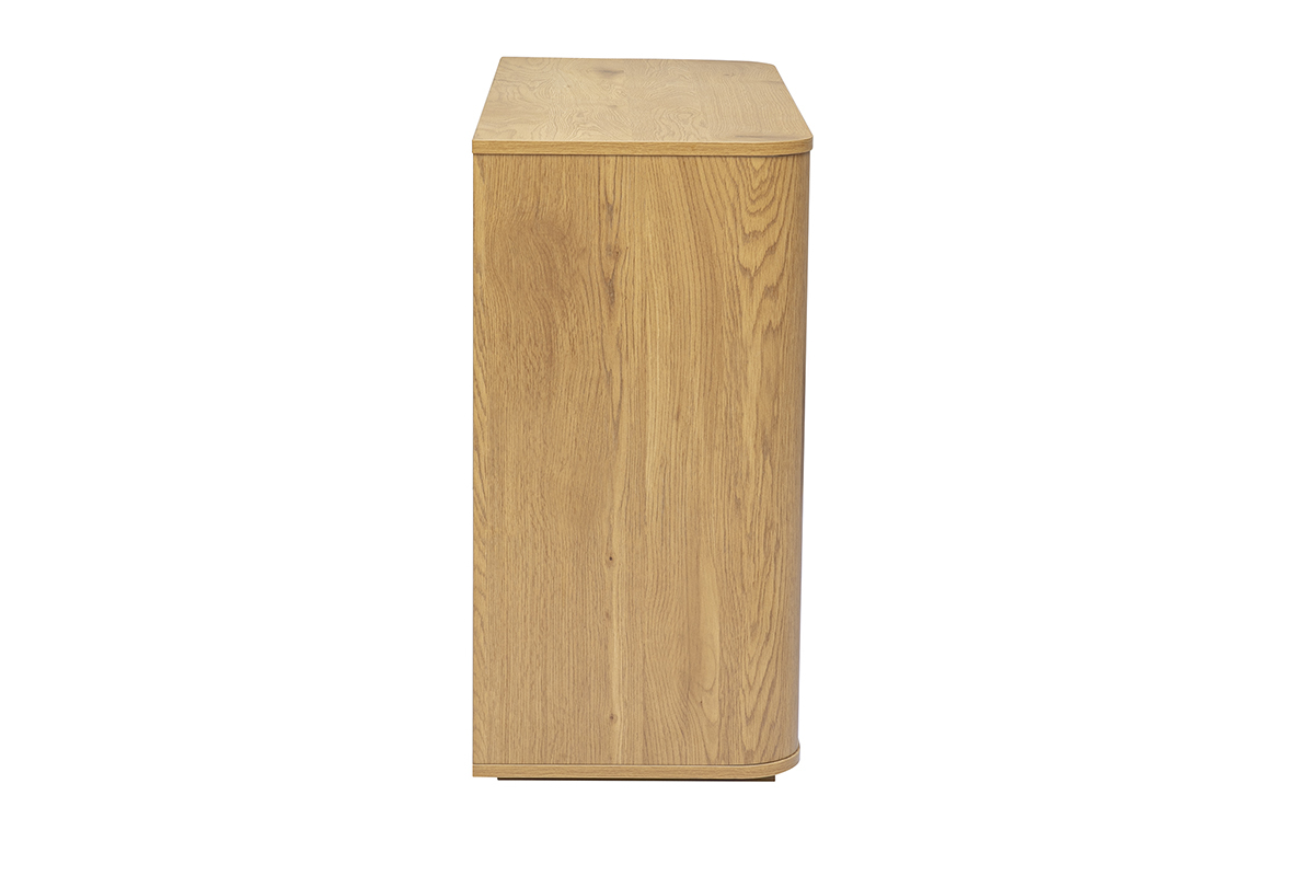 Commode en bois clair ch�ne, vue de profil, 3 tiroirs, style �pur� et moderne.