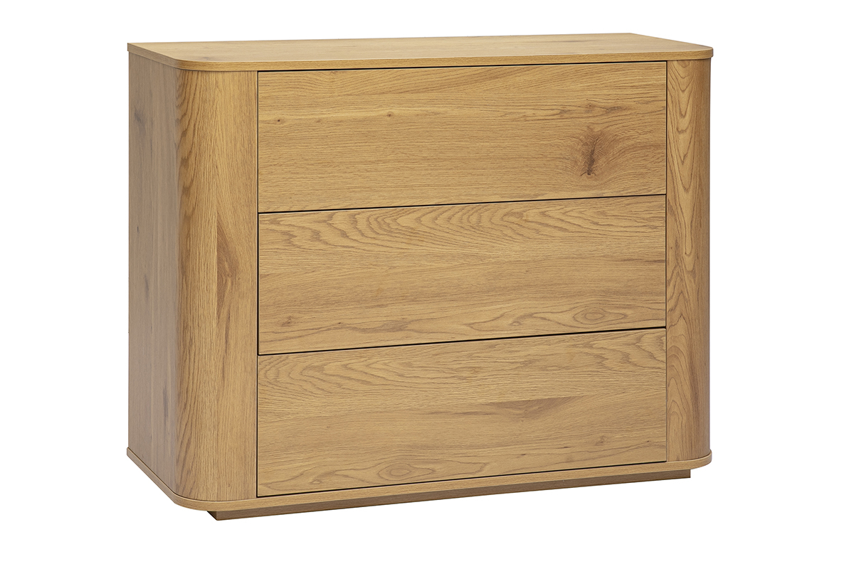 Commode NEGAN en bois clair ch�ne, 3 tiroirs, vue de 3/4.