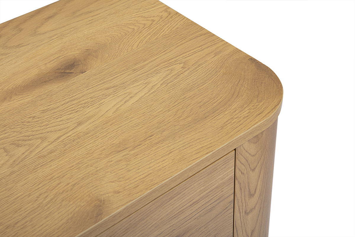 Vue du dessus de la commode NEGAN finition bois clair ch�ne, 3 tiroirs, L100 cm.