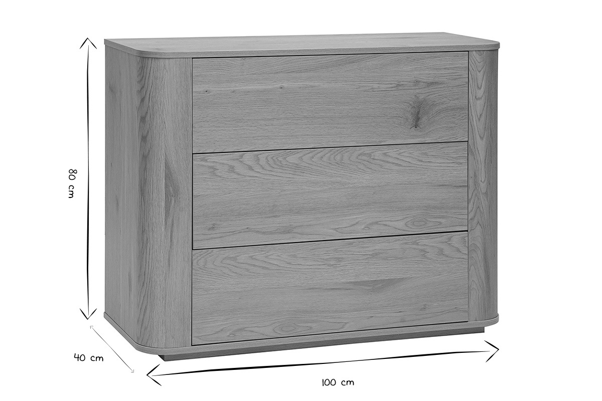 Dimensions de la commode NEGAN en noir et blanc : L100 cm, H80 cm, P40 cm