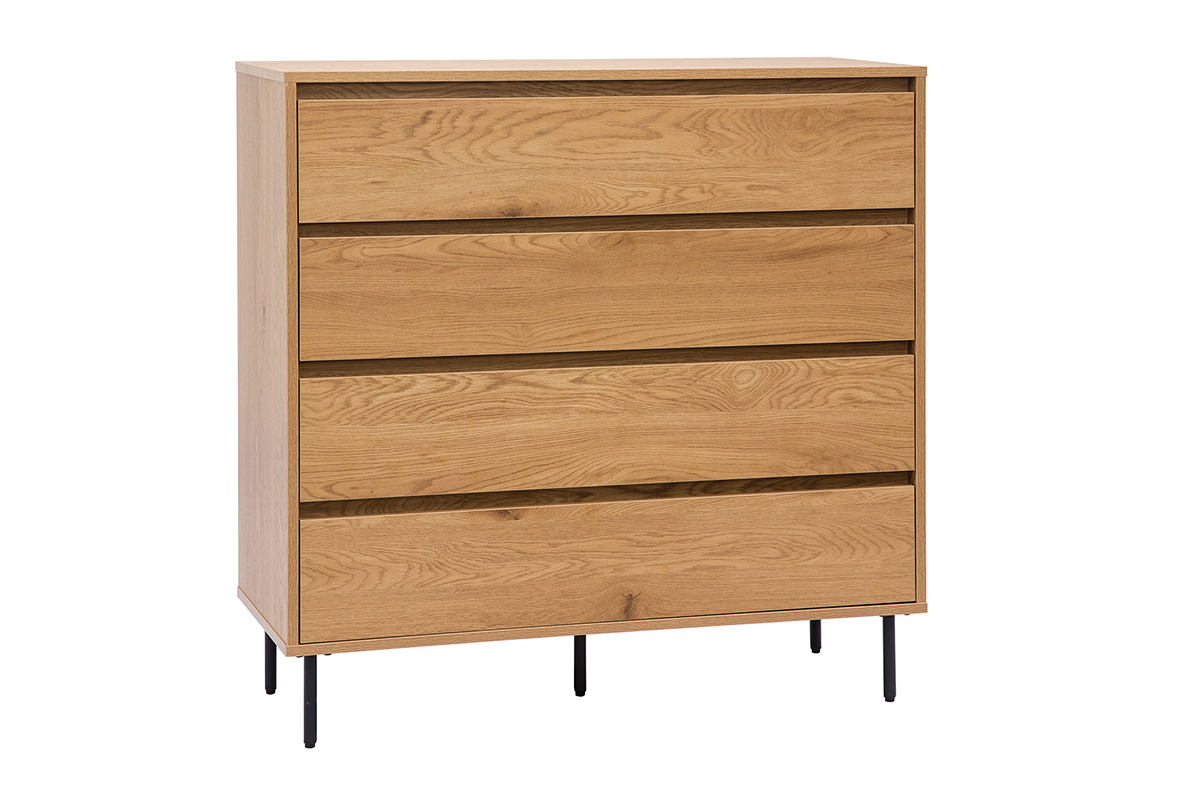 Commode finition bois clair ch�ne 4 tiroirs L100 cm ARAGON