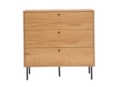 Commode finition bois clair ch&ecirc;ne et pieds m&eacute;tal noir 3 tiroirs L100 cm PERNELLE