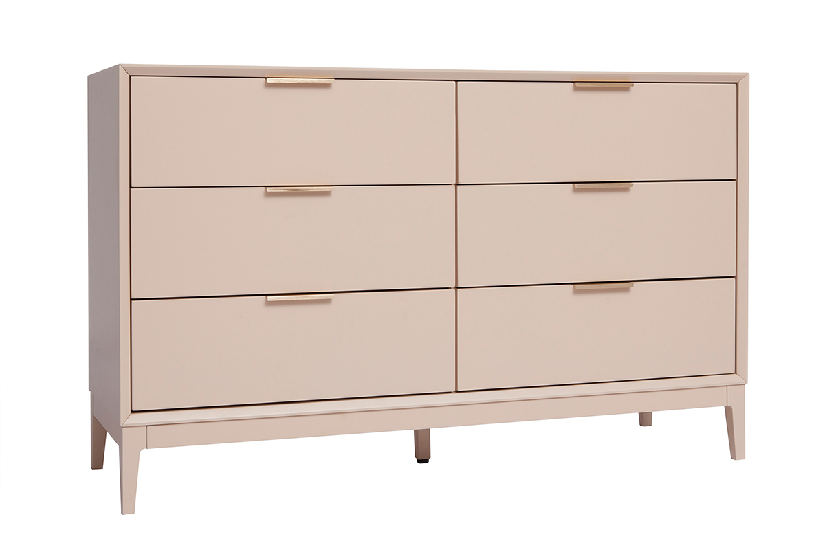 Commode rose poudr� et m�tal dor� 6 tiroirs L120 cm GIANA