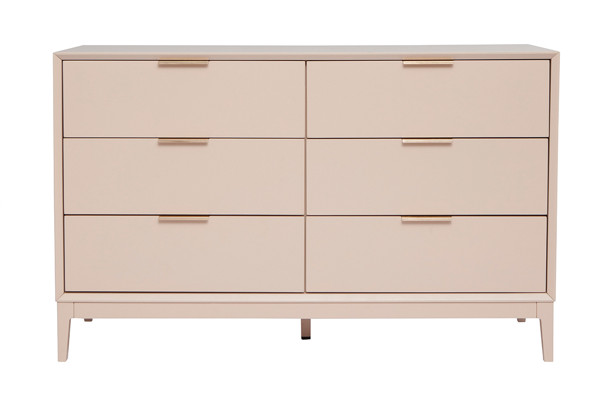Commode rose poudr� et m�tal dor� 6 tiroirs L120 cm GIANA