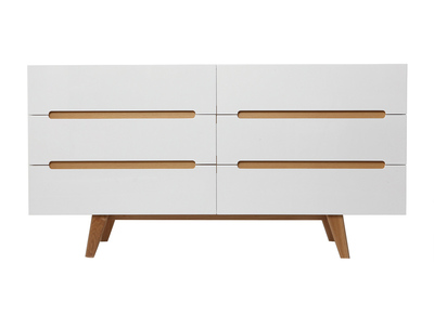 Commode scandinave finition blanc laqu&eacute; brillant 6 tiroirs L160 cm MELKA