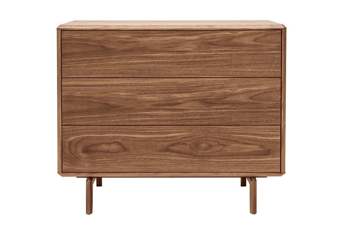 Commode vintage en bois fonc� noyer 3 tiroirs L90 cm SUVA
