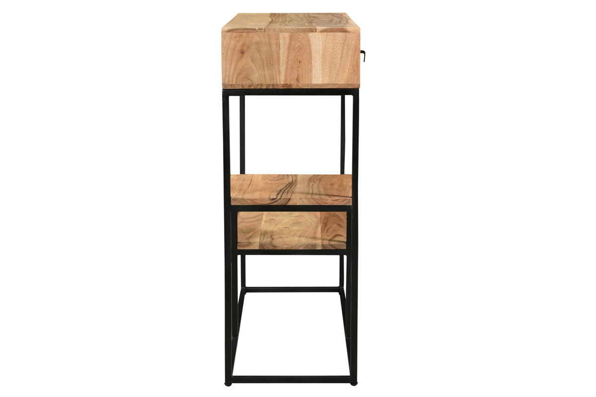 Console avec rangements 2 tiroirs en bois massif et m�tal noir L80 cm GRENELLE