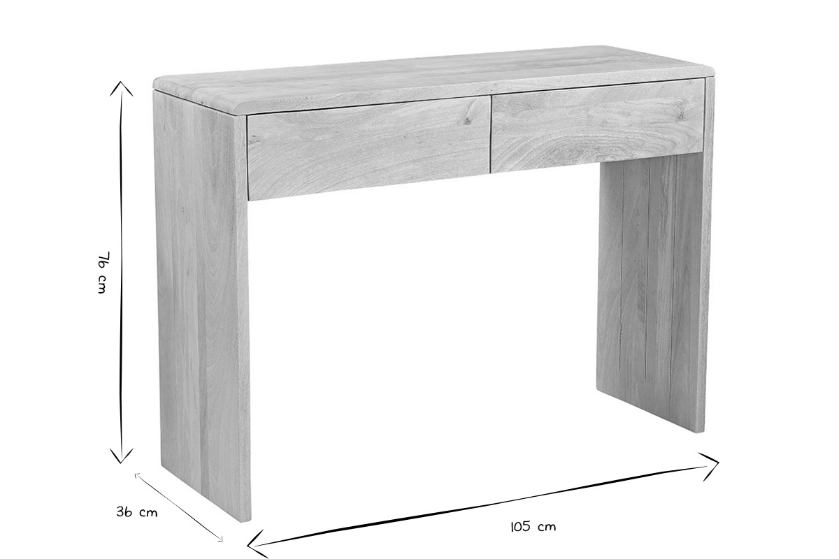 Console en bois clair manguier massif L105 cm, dimensions : L105 x H76 x P36 cm en noir et blanc.