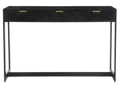 Console design avec rangements 3 tiroirs noire et m&eacute;tal L115 cm AVIDAN