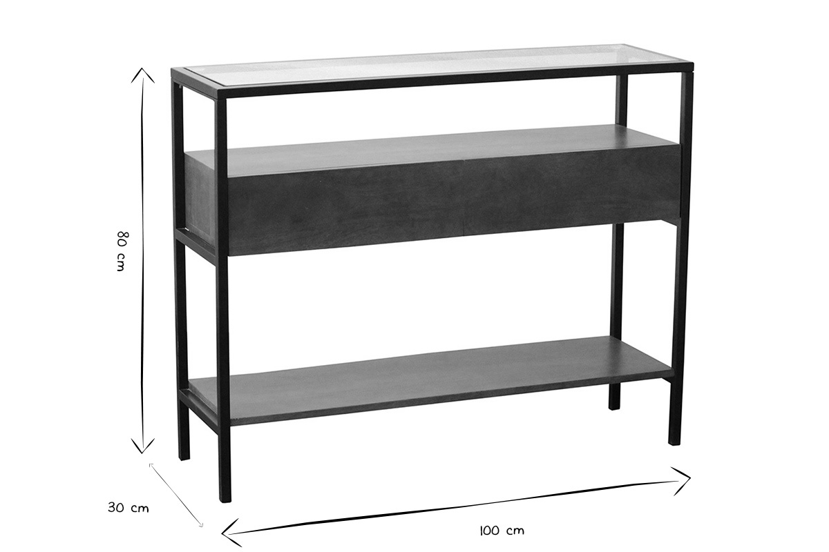 Dimensions de la console SITA en noir et blanc : L100 x P30 x H80 cm