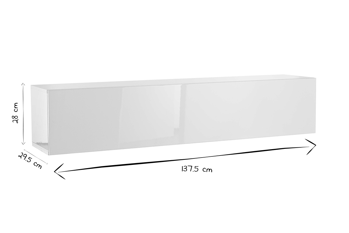 �l�ment mural TV horizontal blanc laqu� brillant L137.5 cm ETERNEL