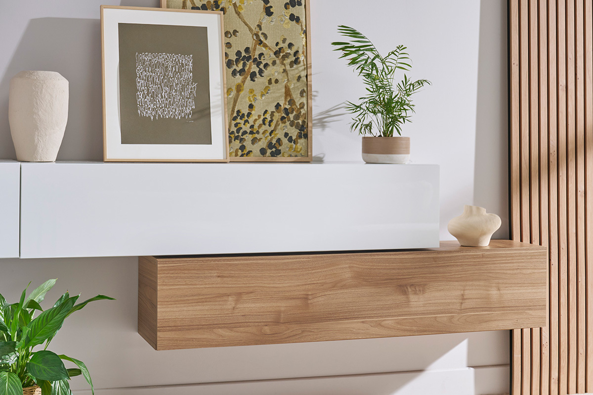 �l�ment mural TV horizontal blanc laqu� brillant L137.5 cm ETERNEL