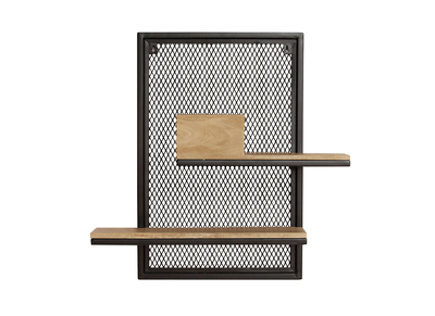 Etag&egrave;re murale double en bois manguier massif et m&eacute;tal noir L40 cm RACK