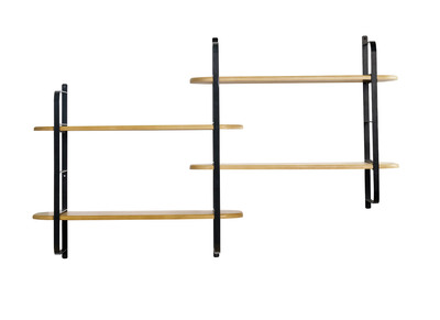 &Eacute;tag&egrave;re murale en bois manguier massif et m&eacute;tal noir L122 cm AKINA