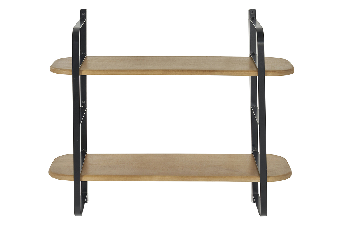 �tag�re murale en bois manguier massif et m�tal noir L70 cm AKINA