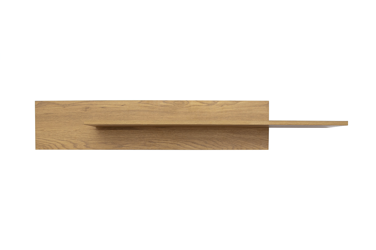 �tag�re murale en bois clair ch�ne, vue de face, design �pur� et moderne.