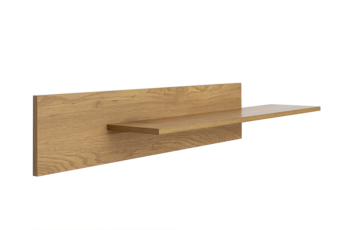 �tag�re murale CIME en bois clair ch�ne, vue de 3/4, dimensions L120 cm.