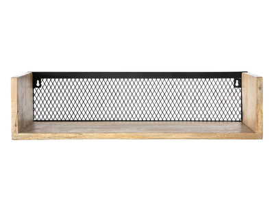 &Eacute;tag&egrave;re murale industrielle en bois manguier massif et m&eacute;tal noir L60 cm RACK