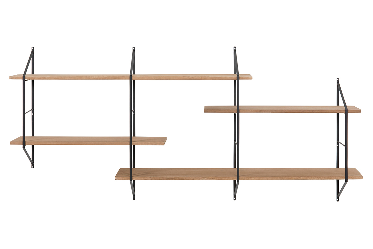 Etag�re murale XL modulable en bois clair et m�tal noir L191 cm BRIDGE