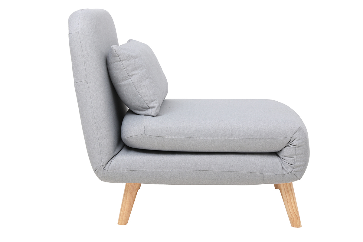 Fauteuil convertible gris clair et bois clair AMIKO, vue de c�t�.
