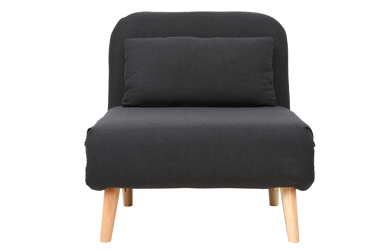Fauteuil convertible scandinave en tissu gris fonc� et bois clair AMIKO
