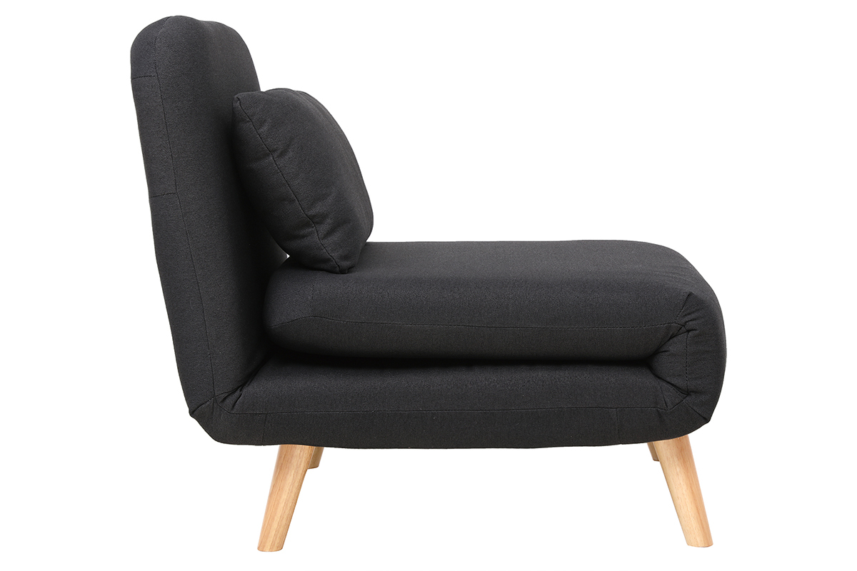 Fauteuil convertible scandinave en tissu gris fonc� et bois clair AMIKO