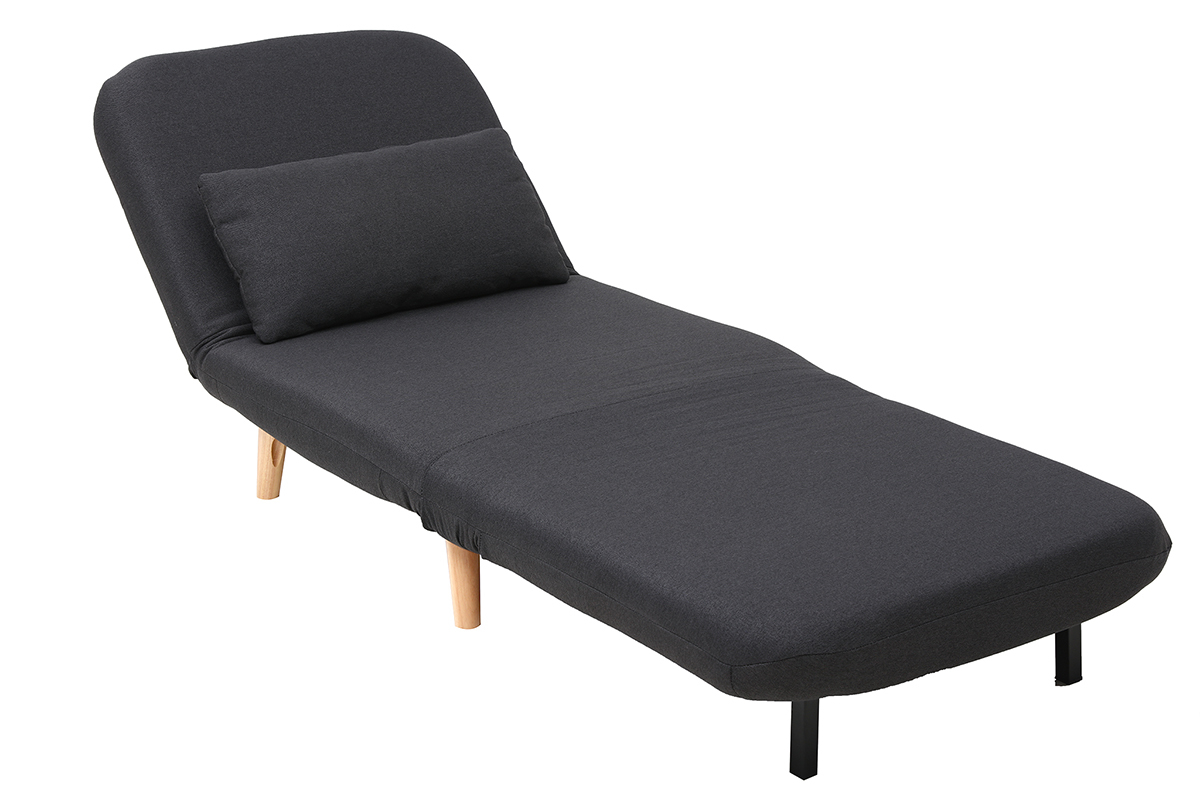Fauteuil convertible scandinave en tissu gris fonc� et bois clair AMIKO