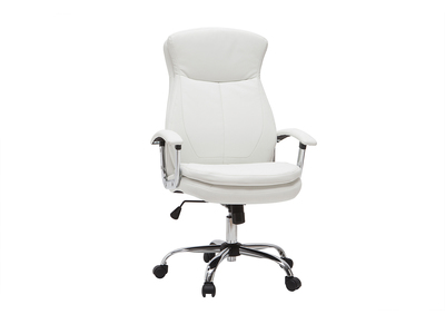 Fauteuil de bureau &agrave; roulettes design blanc et acier chrom&eacute; WALL STREET
