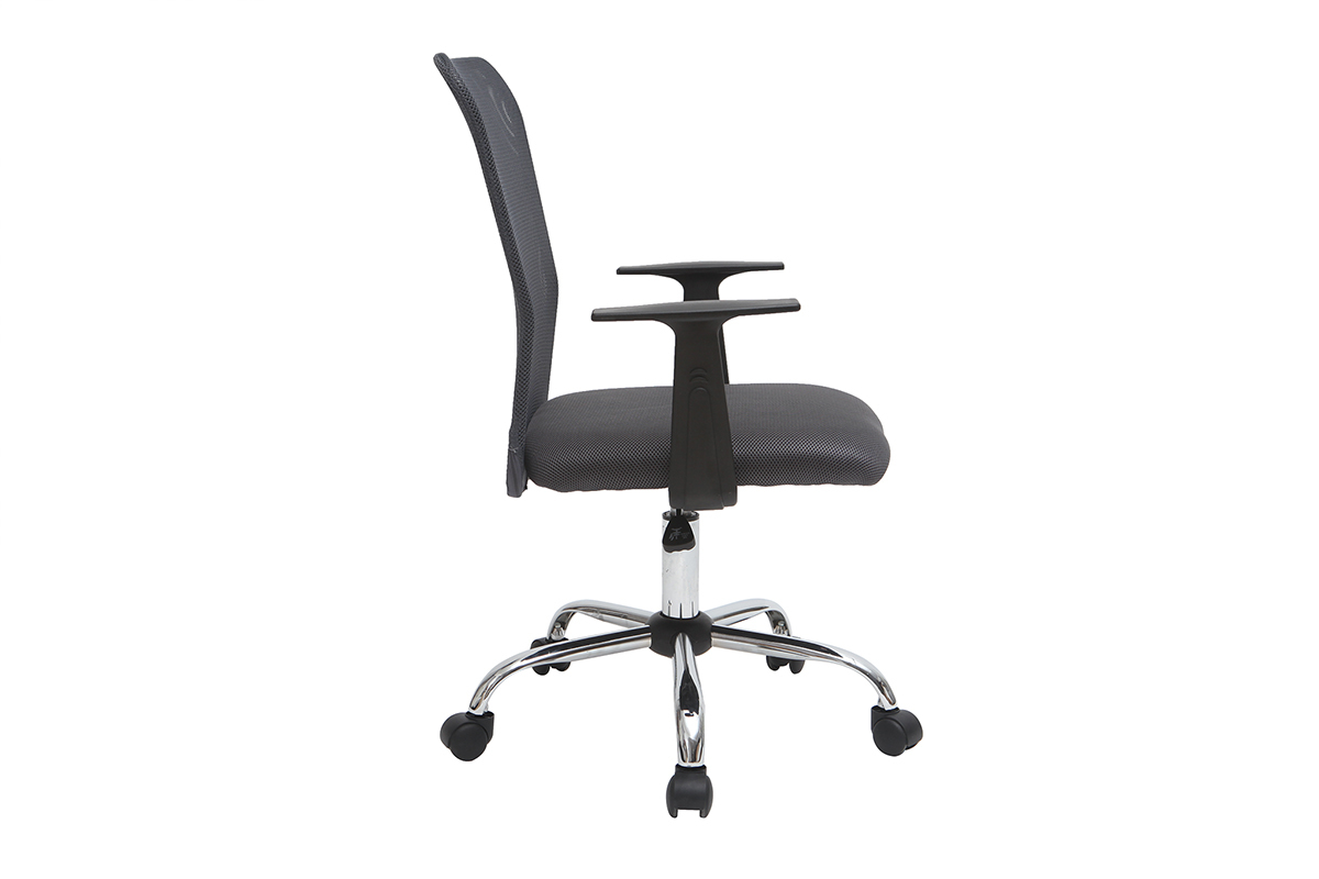 Fauteuil de bureau en mesh gris, vue de profil.