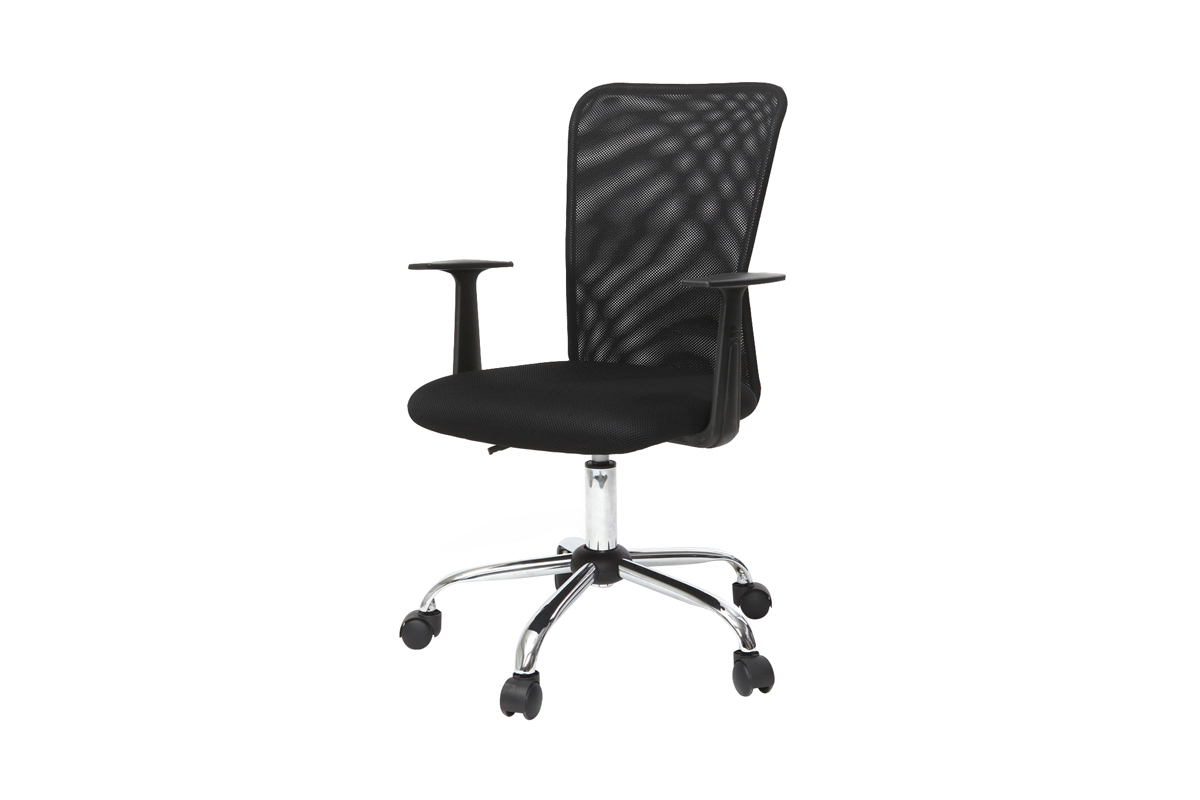 Fauteuil de bureau � roulettes design en mesh noir et acier chrom� PLUZ