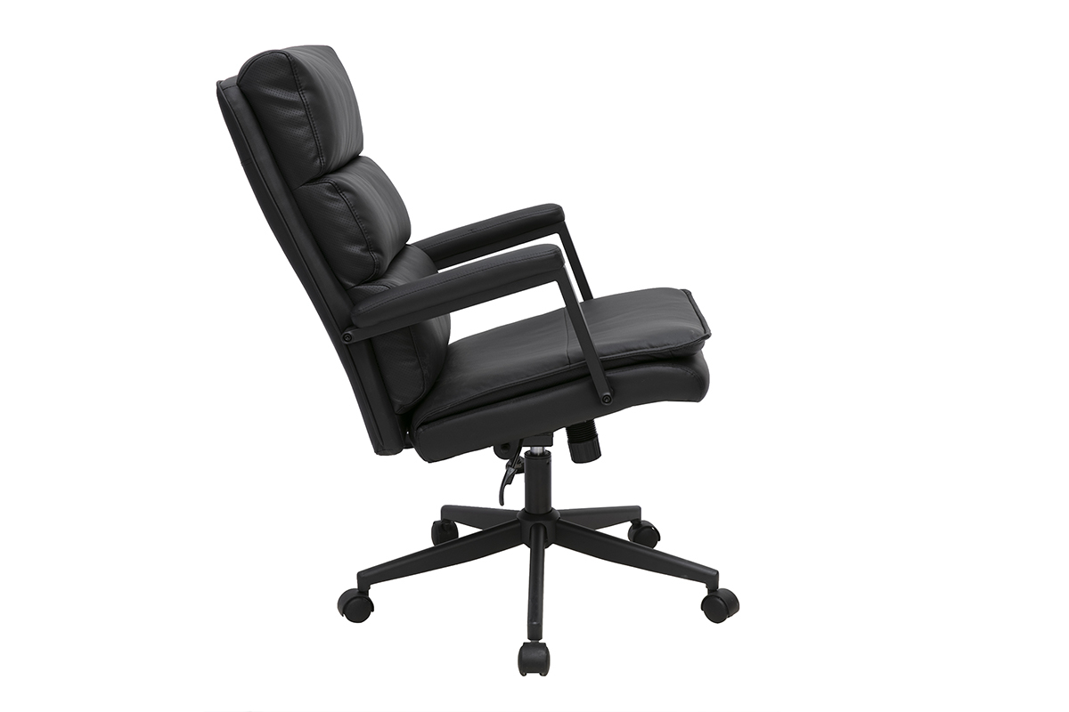 Fauteuil de bureau noir SAEL vue de profil inclin�e, avec accoudoirs et roulettes.