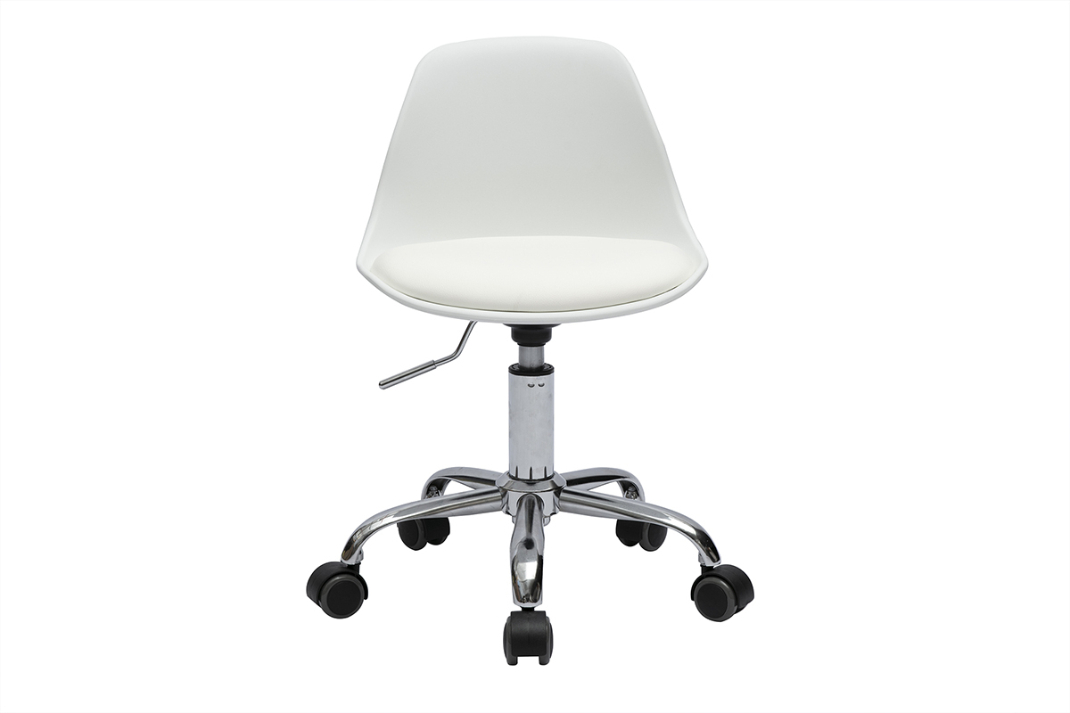 Fauteuil de bureau blanc enfant � roulettes STEEVY en polypropyl�ne et polyur�thane avec pied en m�tal chrom�