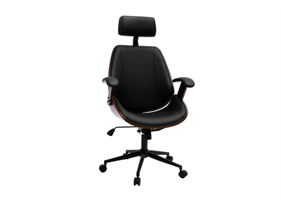 Fauteuil de bureau de direction design noir, bois fonc&eacute; et m&eacute;tal noir MUSK
