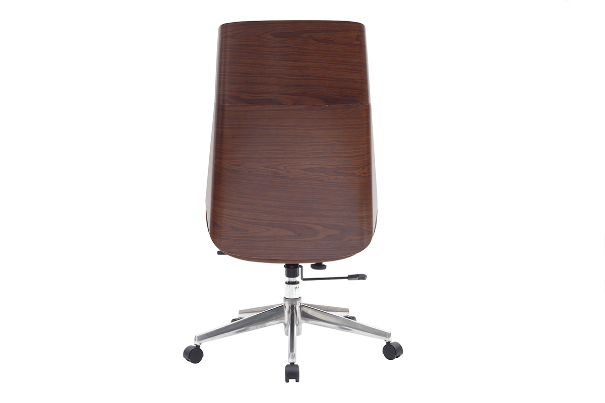 Fauteuil de bureau de direction design noir, bois fonc� noyer et acier chrom� CURVED