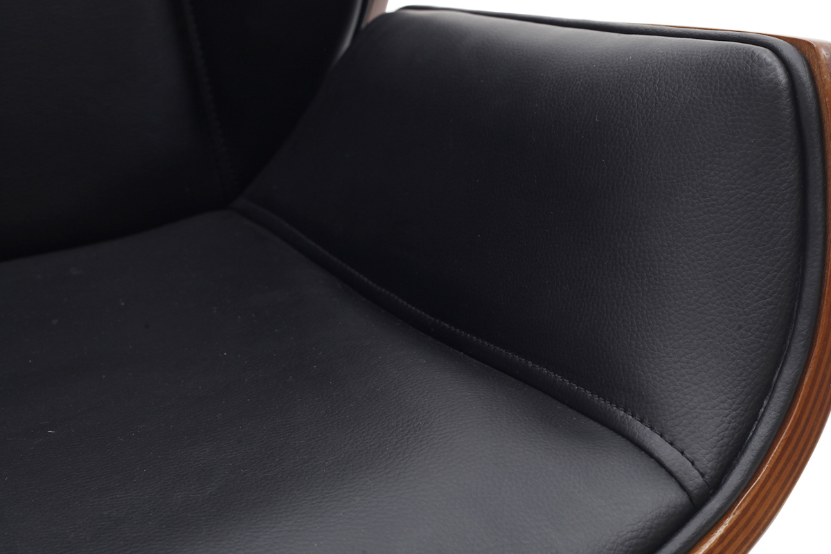 Fauteuil de bureau de direction design noir, bois fonc� noyer et acier chrom� CURVED