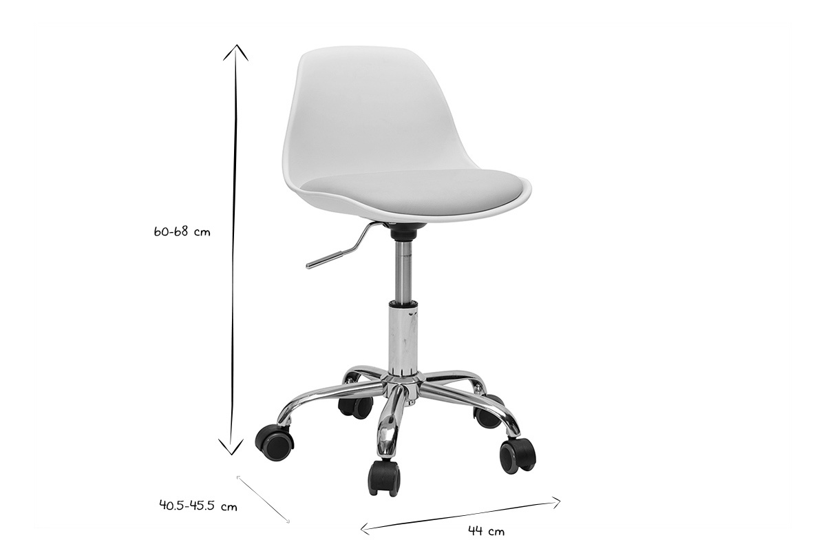 Dimensions du fauteuil de bureau enfant � roulettes rose STEEVY