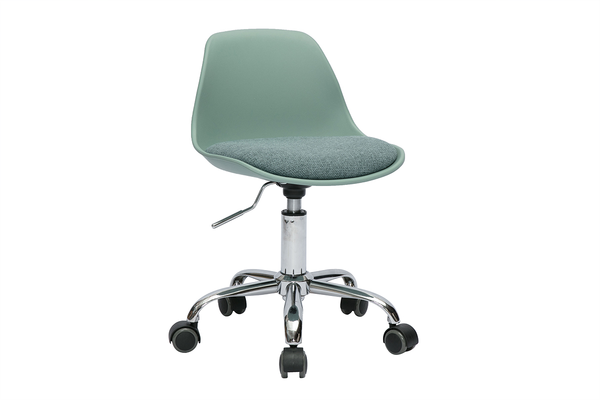 Fauteuil de bureau enfant vert de gris STEEVY � roulettes, vue de 3/4.