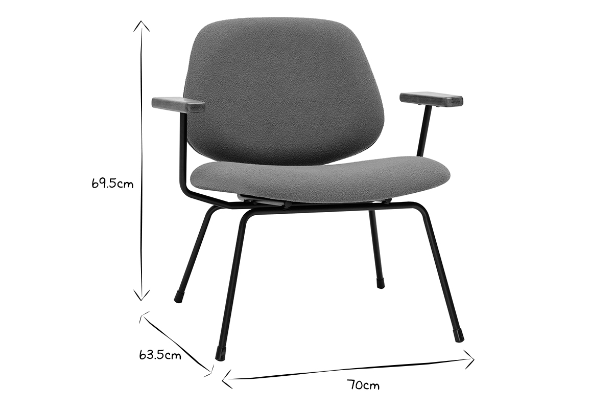 Fauteuil design en tissu effet laine boucl�e terre br�l�e, m�tal noir et bois fonc� BARNET