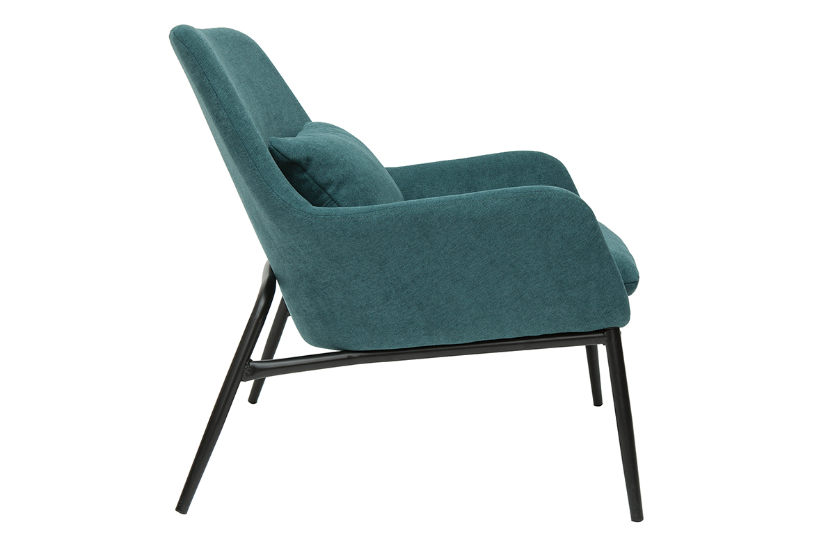 Fauteuil design en tissu effet velours bleu canard et m�tal noir MAXINE