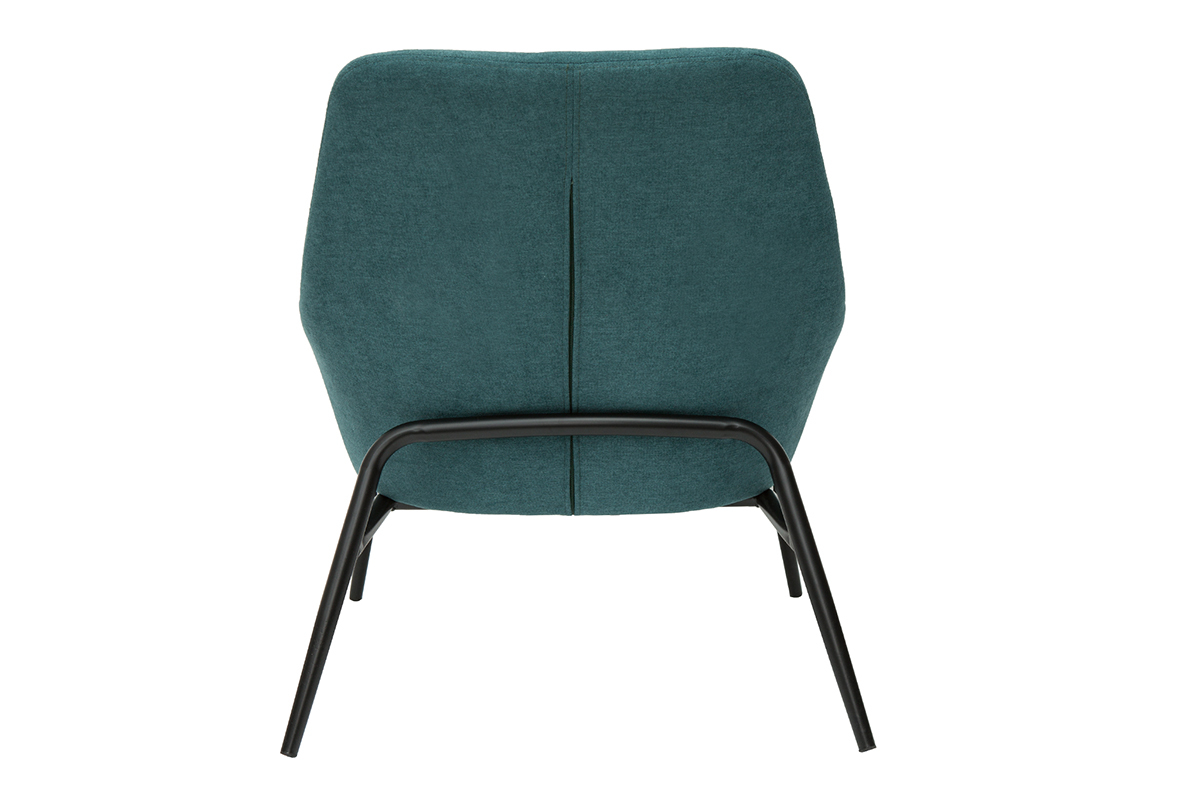Fauteuil design en tissu effet velours bleu canard et m�tal noir MAXINE