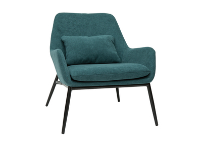 Fauteuil design en tissu effet velours bleu canard et m&eacute;tal noir MAXINE