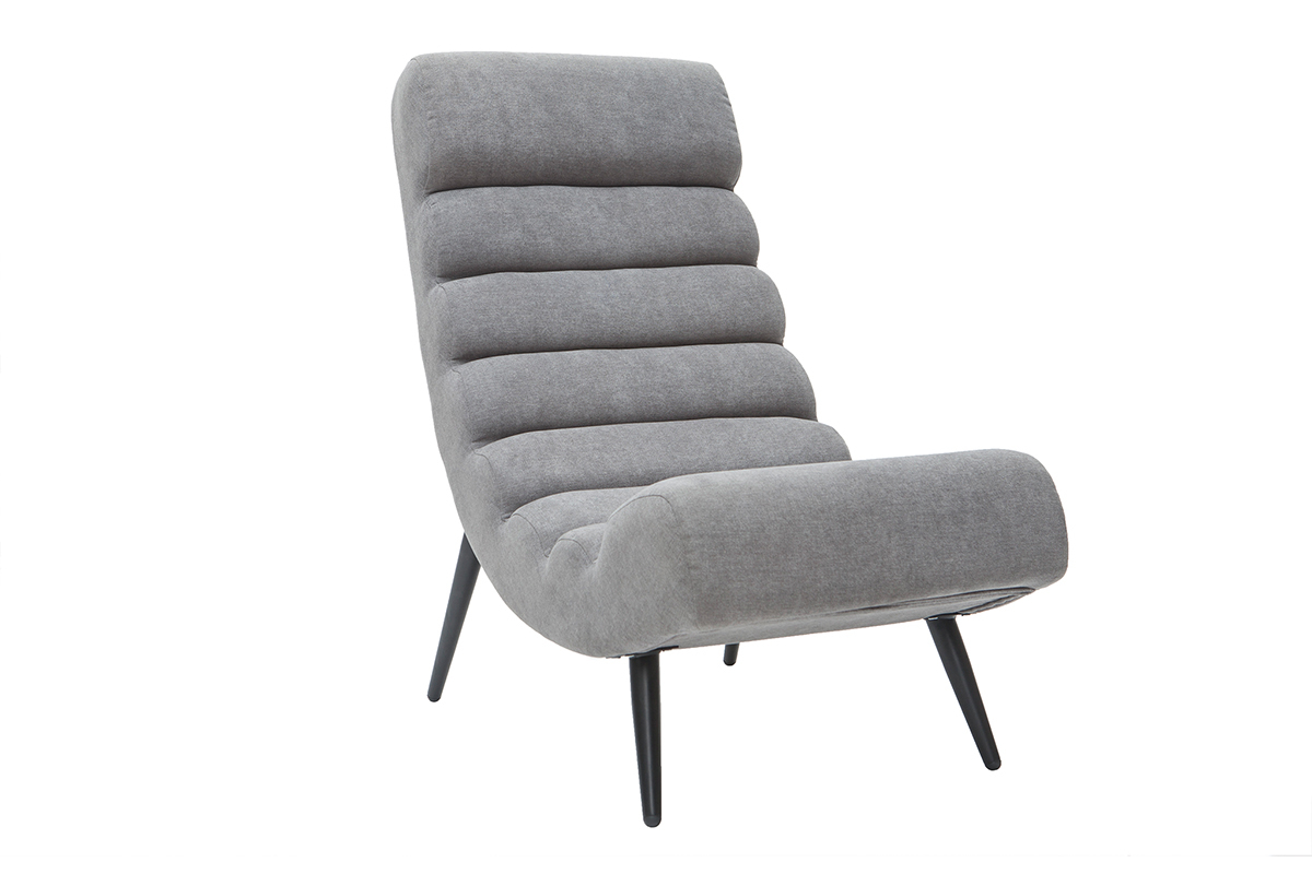 Fauteuil design en tissu effet velours gris et m�tal noir TAYLOR