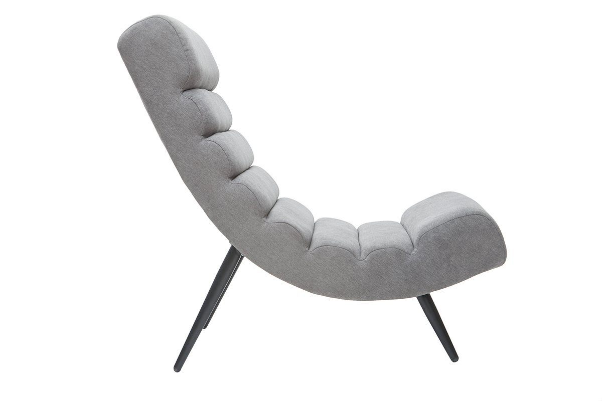 Fauteuil design en tissu effet velours gris et m�tal noir TAYLOR