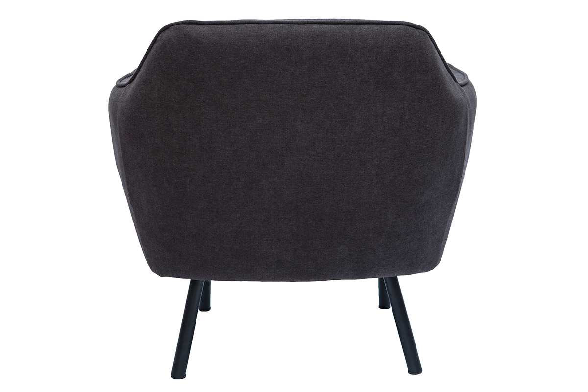 Fauteuil design en tissu effet velours gris fonc�, vue arri�re, pieds en m�tal noir