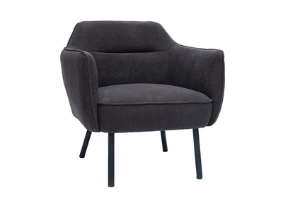 Fauteuil design en tissu effet velours gris fonc&eacute; et m&eacute;tal noir LAURENS
