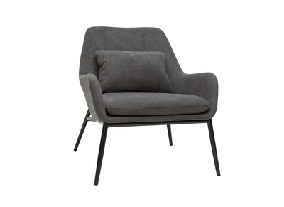 Fauteuil design en tissu effet velours gris fonc&eacute; et m&eacute;tal noir MAXINE