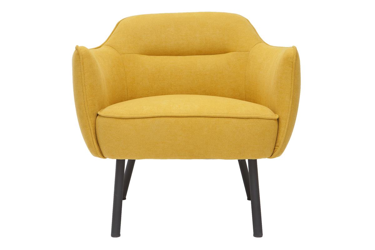 Fauteuil design en tissu effet velours jaune moutarde et m�tal noir LAURENS