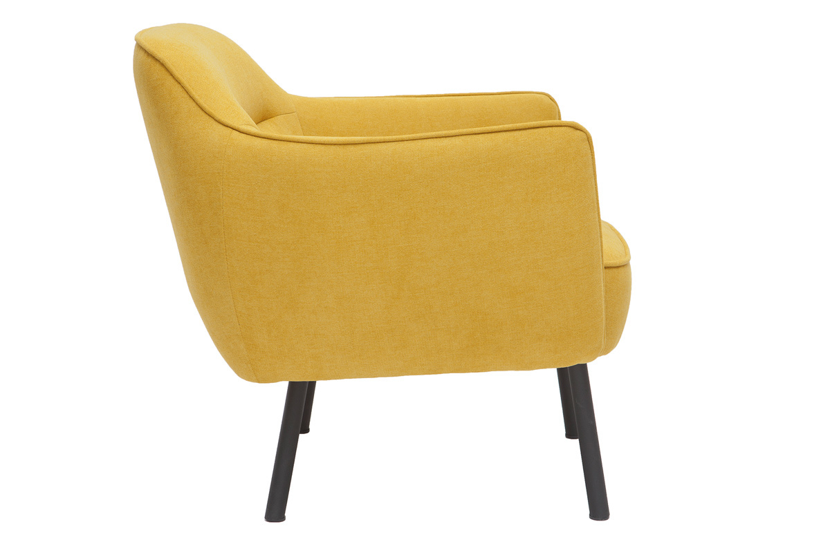 Fauteuil design en tissu effet velours jaune moutarde et m�tal noir LAURENS