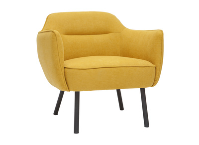 Fauteuil design en tissu effet velours jaune moutarde et m&eacute;tal noir LAURENS
